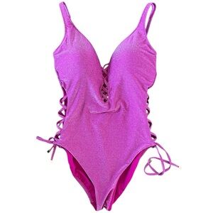 Bar III Shimmer Lace-Up One Piece